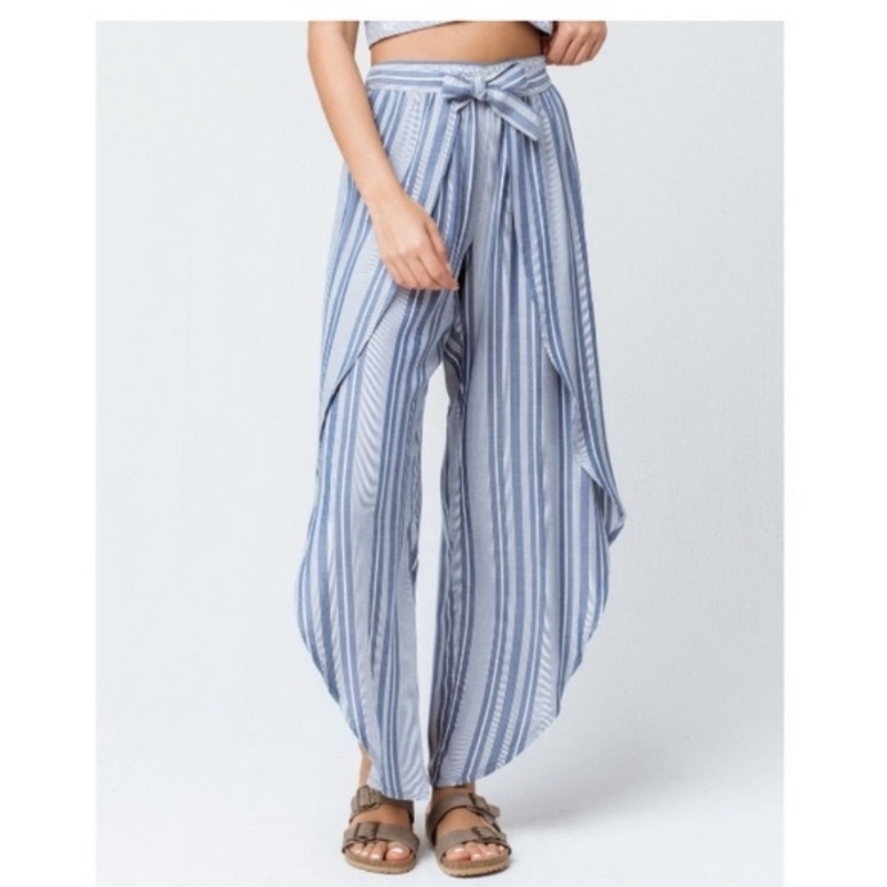 by & by Striped Blue and White Ankle Pants